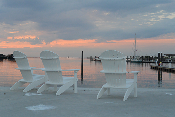 Beach chairs and harbor view